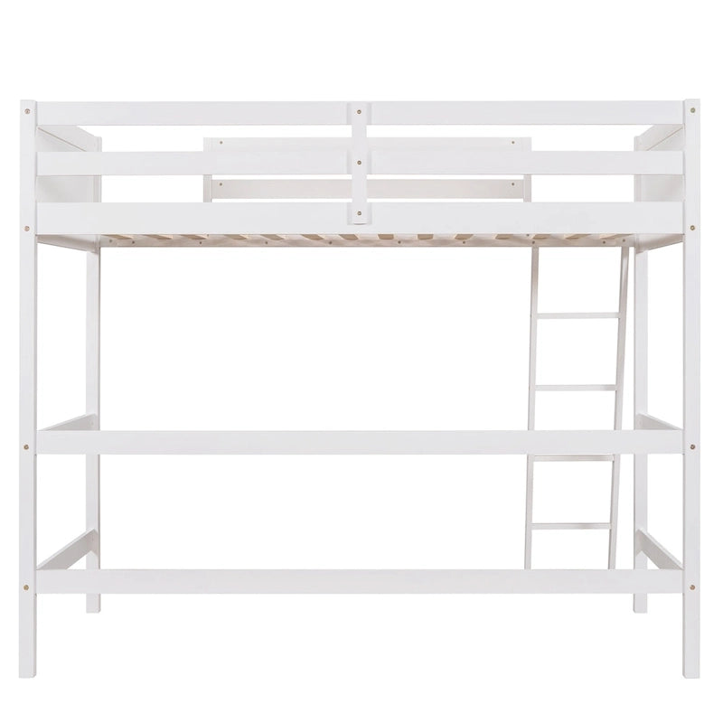 Twin Size Loft Bed with Ladder & Guard Rails - Solid Pine Wood Frame, 14 Slat Support, Space-Saving Design, No Box Spring Needed - 79.5"L x 67.5"H