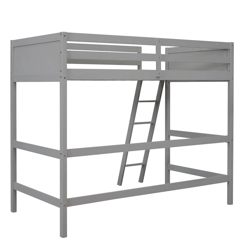 Twin Size Loft Bed with Ladder & Guard Rails - Solid Pine Wood Frame, 14 Slat Support, Space-Saving Design, No Box Spring Needed - 79.5"L x 67.5"H