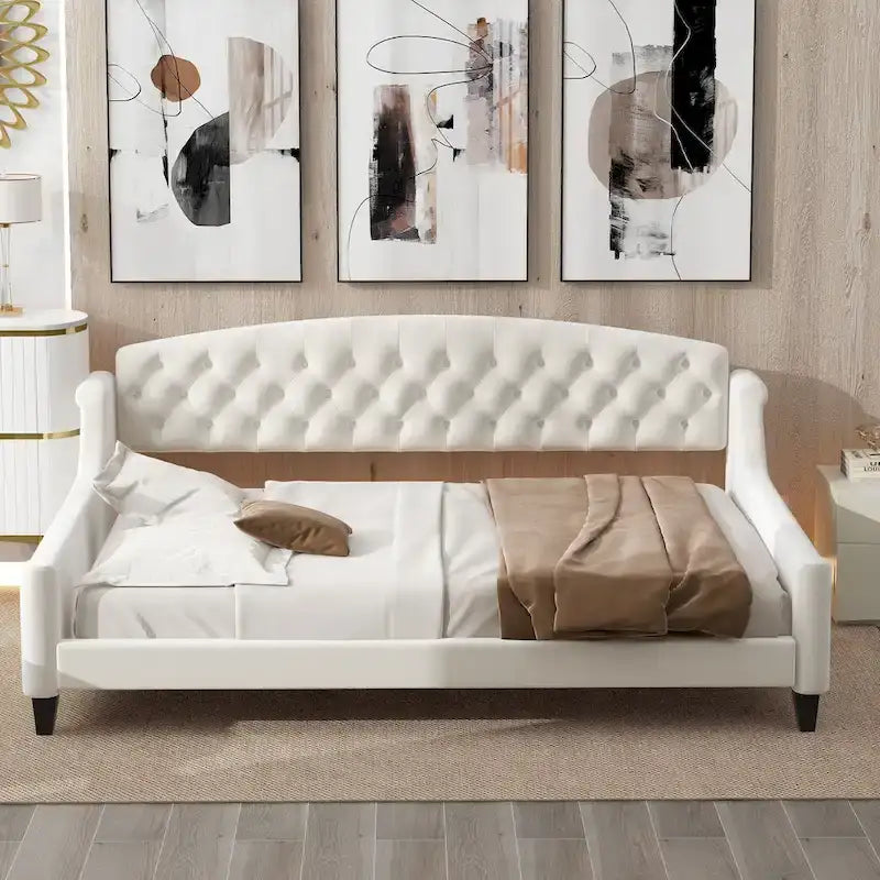 Full Size Tufted Button Daybed - Modern Luxury Design, Plywood Frame with Wood Slats, No Box Spring Needed, Multi-Function