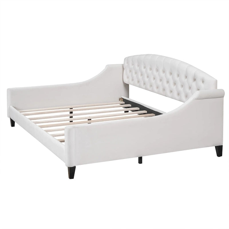 Full Size Tufted Button Daybed - Modern Luxury Design, Plywood Frame with Wood Slats, No Box Spring Needed, Multi-Function