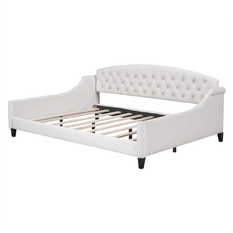 Full Size Tufted Button Daybed - Modern Luxury Design, Plywood Frame with Wood Slats, No Box Spring Needed, Multi-Function