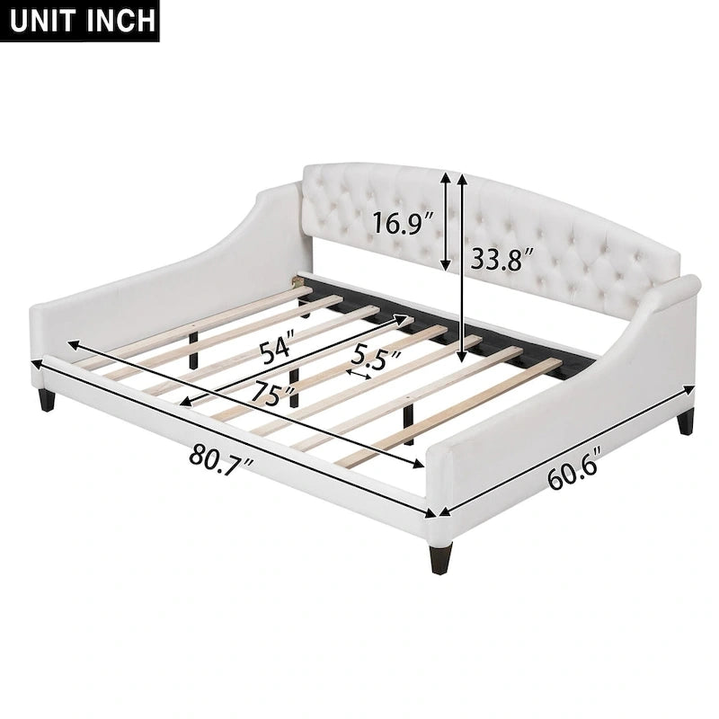 Full Size Tufted Button Daybed - Modern Luxury Design, Plywood Frame with Wood Slats, No Box Spring Needed, Multi-Function