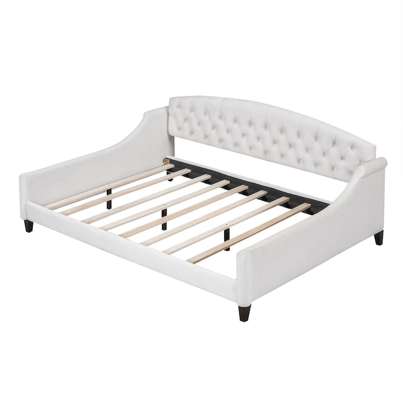 Full Size Tufted Button Daybed - Modern Luxury Design, Plywood Frame with Wood Slats, No Box Spring Needed, Multi-Function