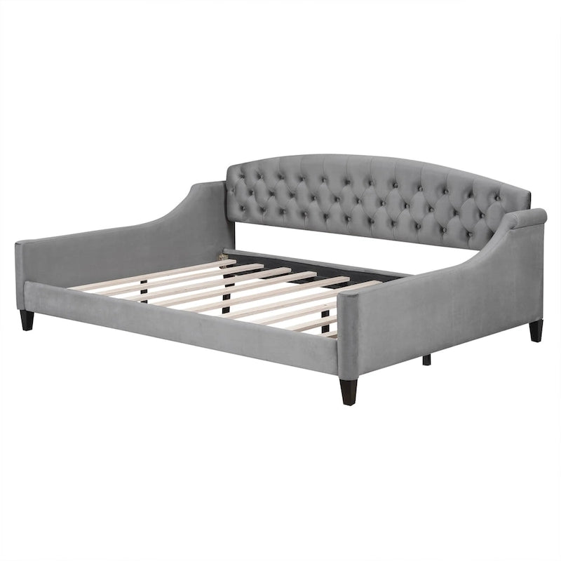Full Size Tufted Button Daybed - Modern Luxury Design, Plywood Frame with Wood Slats, No Box Spring Needed, Multi-Function