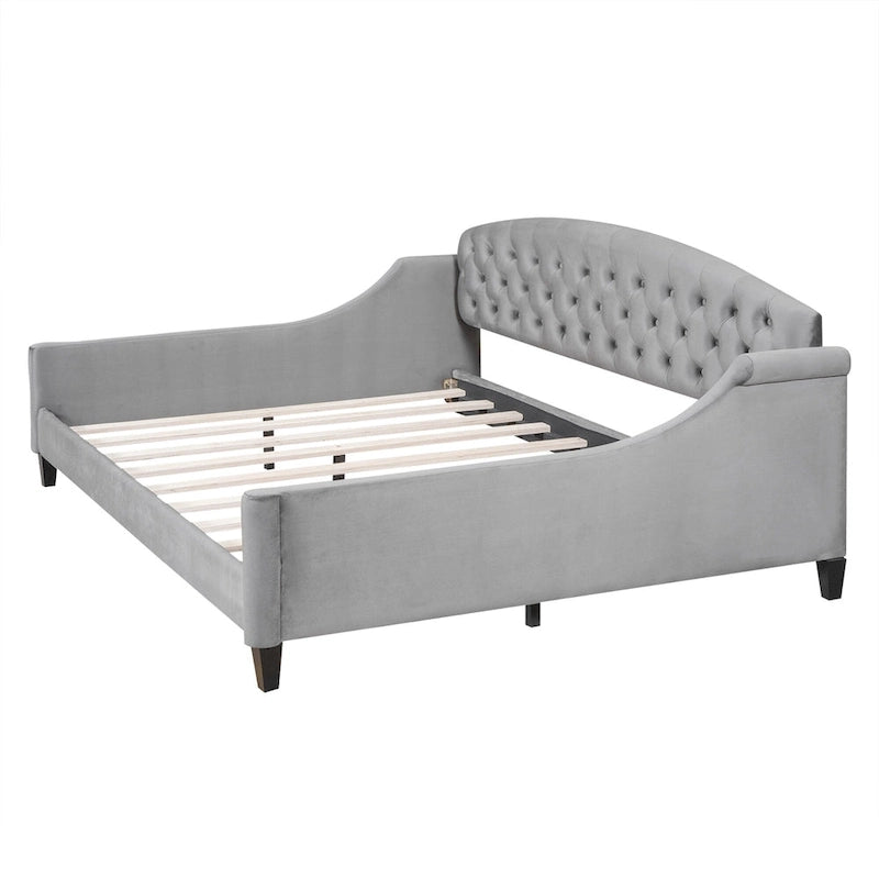 Full Size Tufted Button Daybed - Modern Luxury Design, Plywood Frame with Wood Slats, No Box Spring Needed, Multi-Function