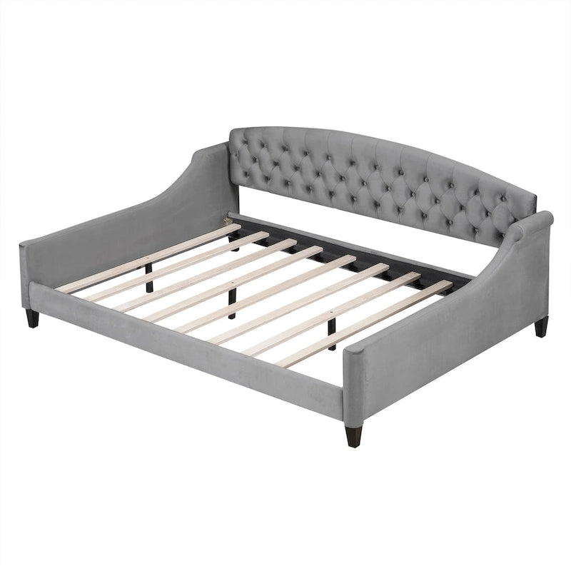 Full Size Tufted Button Daybed - Modern Luxury Design, Plywood Frame with Wood Slats, No Box Spring Needed, Multi-Function