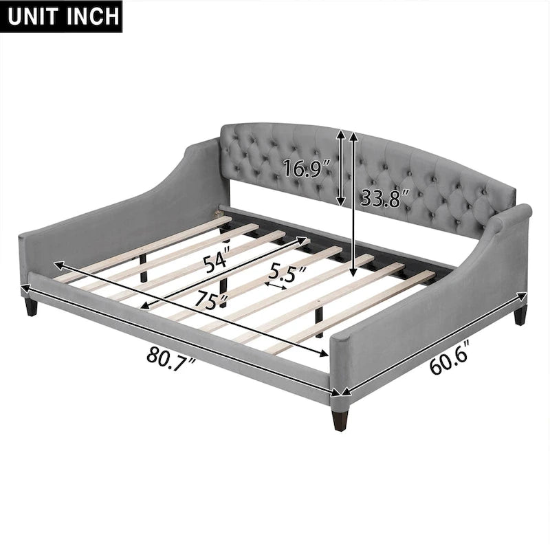 Full Size Tufted Button Daybed - Modern Luxury Design, Plywood Frame with Wood Slats, No Box Spring Needed, Multi-Function