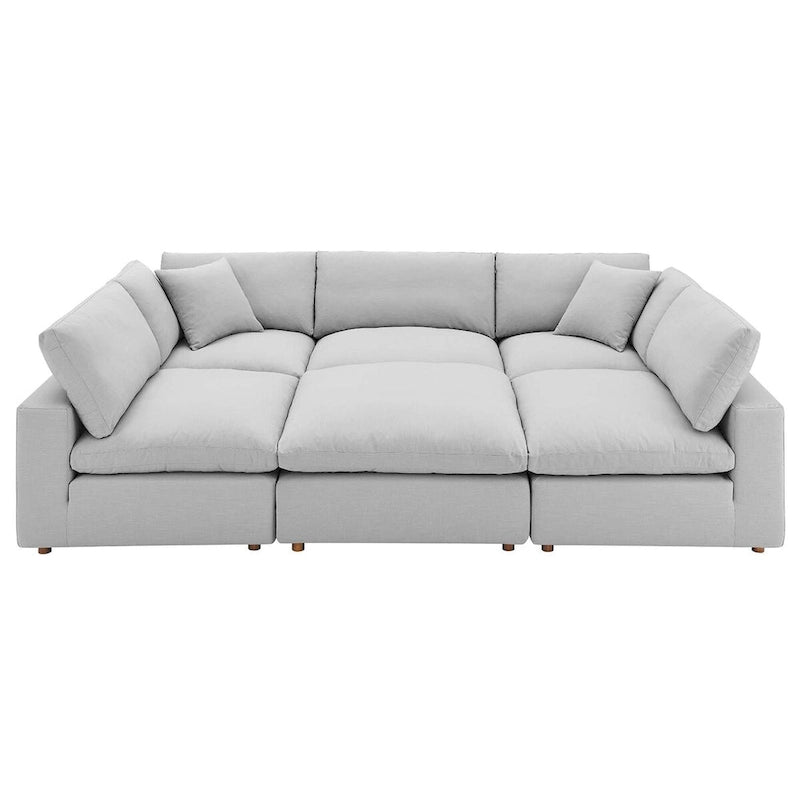6-Piece Overstuffed Sectional Sofa Down Filled Plush Contemporary Solid Wood Construction Polyester Fabric Cotton Cushions
