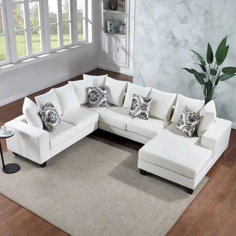 Modern U-Shape Sectional Sofa with Lots of Pillows - Velvet Corner Couch, 100% Polyester, High-Density Foam