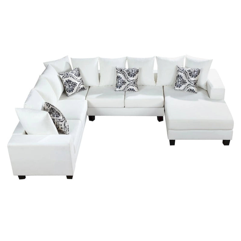 Modern U-Shape Sectional Sofa with Lots of Pillows - Velvet Corner Couch, 100% Polyester, High-Density Foam