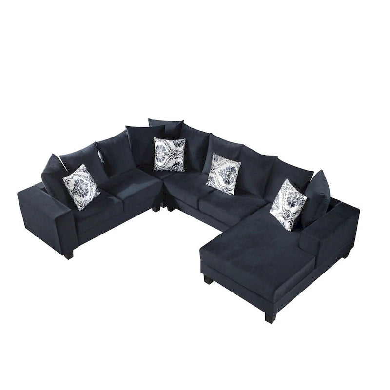 Modern U-Shape Sectional Sofa with Lots of Pillows - Velvet Corner Couch, 100% Polyester, High-Density Foam