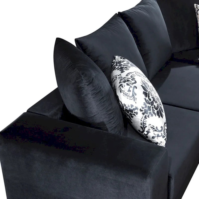 Modern U-Shape Sectional Sofa with Lots of Pillows - Velvet Corner Couch, 100% Polyester, High-Density Foam