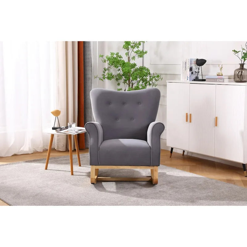 Upholstered Rocking Chair - Velvet Accent Rocker, 250lb Capacity, 10-Minute Assembly, Nursery/Living Room, Contemporary Design