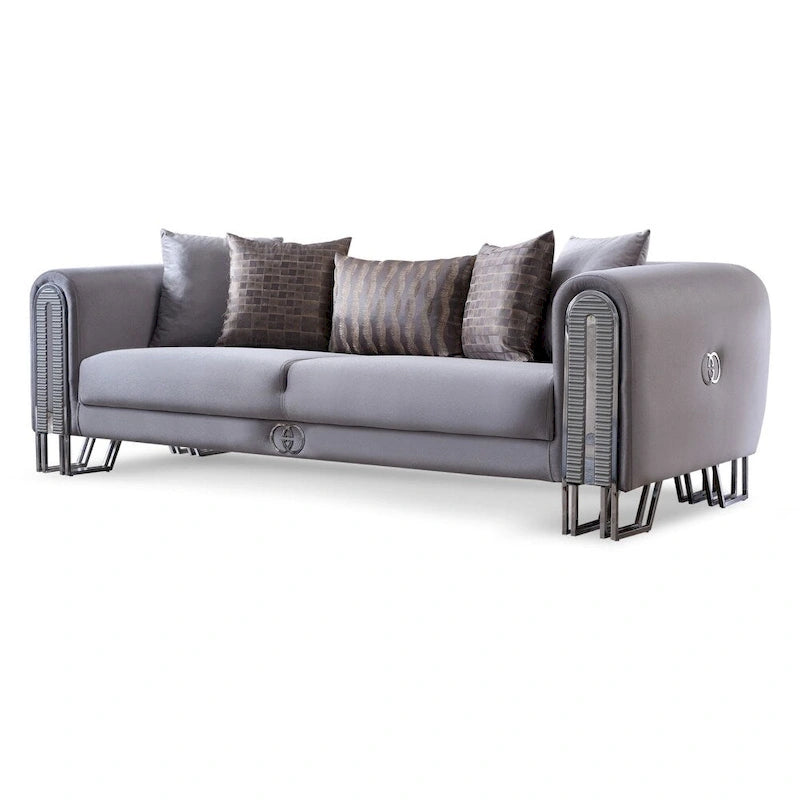 2-Piece Living Room Set - 1 Sofa & 1 Loveseat, Metal Legs, Pillow Back, Gold/Silver Accents, Wooden Details