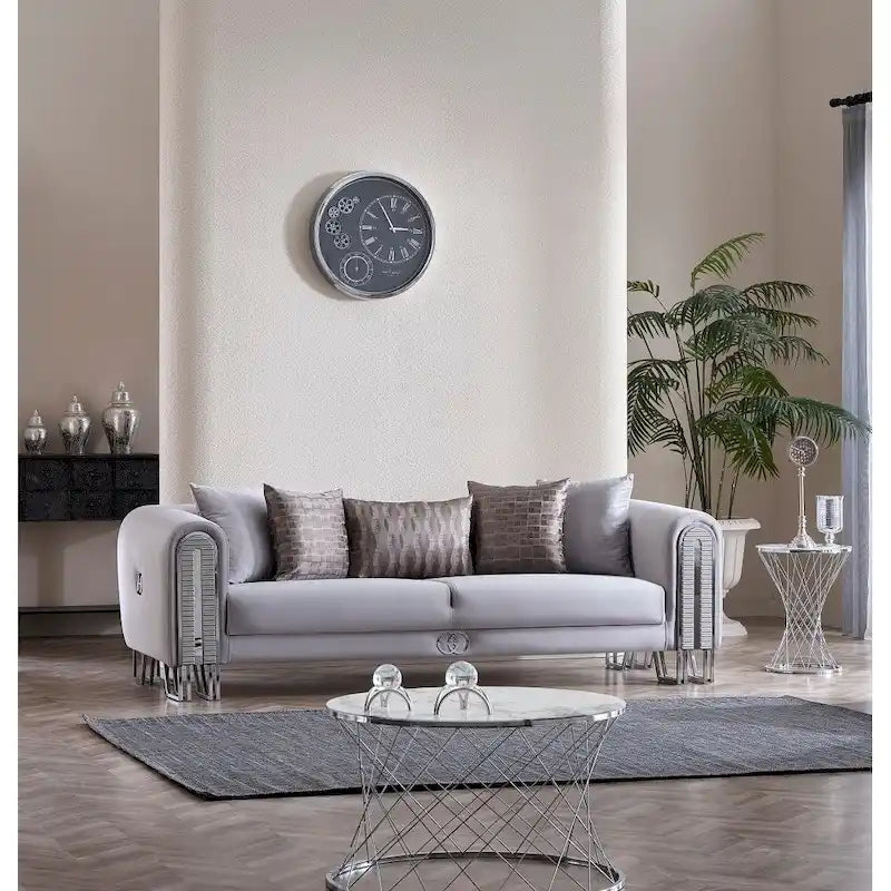 2-Piece Living Room Set - 1 Sofa & 1 Loveseat, Metal Legs, Pillow Back, Gold/Silver Accents, Wooden Details