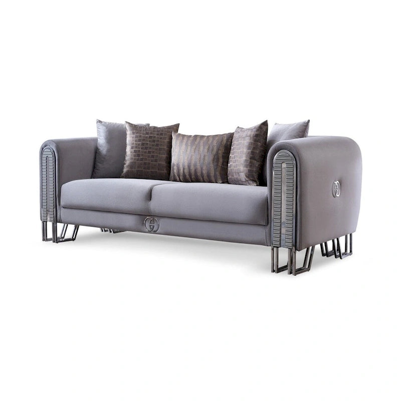 2-Piece Living Room Set - 1 Sofa & 1 Loveseat, Metal Legs, Pillow Back, Gold/Silver Accents, Wooden Details