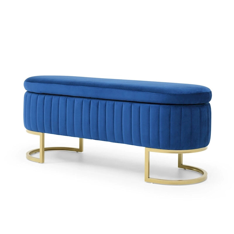 50" Velvet Oval Storage Bench Split Lift-Top Ottoman with Golden Metal Legs Hidden Storage End of Bed Seating 47.6"W x 19.7"H