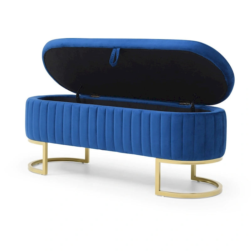 50" Velvet Oval Storage Bench Split Lift-Top Ottoman with Golden Metal Legs Hidden Storage End of Bed Seating 47.6"W x 19.7"H