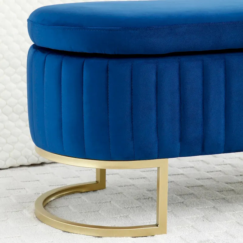 50" Velvet Oval Storage Bench Split Lift-Top Ottoman with Golden Metal Legs Hidden Storage End of Bed Seating 47.6"W x 19.7"H