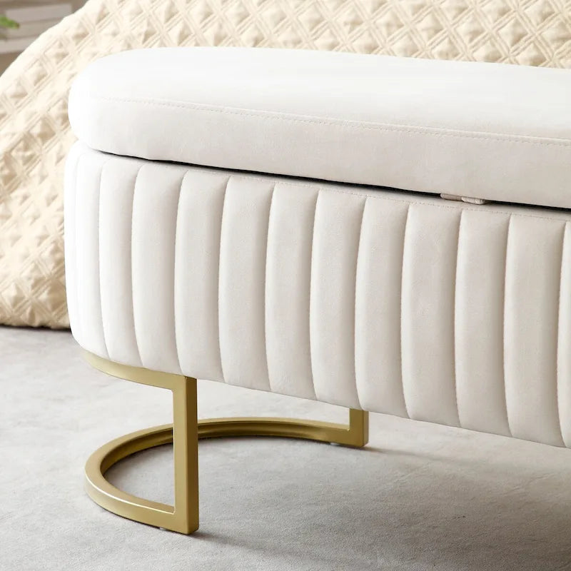 50" Velvet Oval Storage Bench Split Lift-Top Ottoman with Golden Metal Legs Hidden Storage End of Bed Seating 47.6"W x 19.7"H