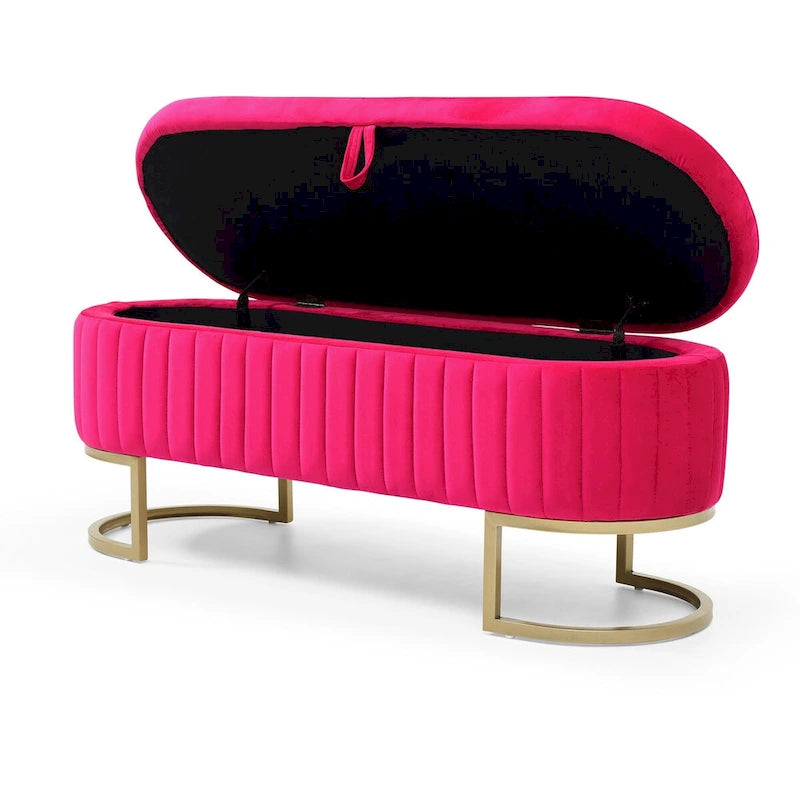 50" Velvet Oval Storage Bench Split Lift-Top Ottoman with Golden Metal Legs Hidden Storage End of Bed Seating 47.6"W x 19.7"H