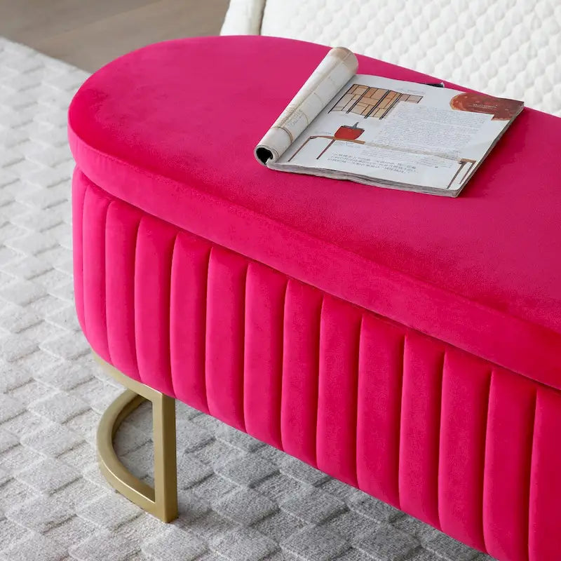 50" Velvet Oval Storage Bench Split Lift-Top Ottoman with Golden Metal Legs Hidden Storage End of Bed Seating 47.6"W x 19.7"H