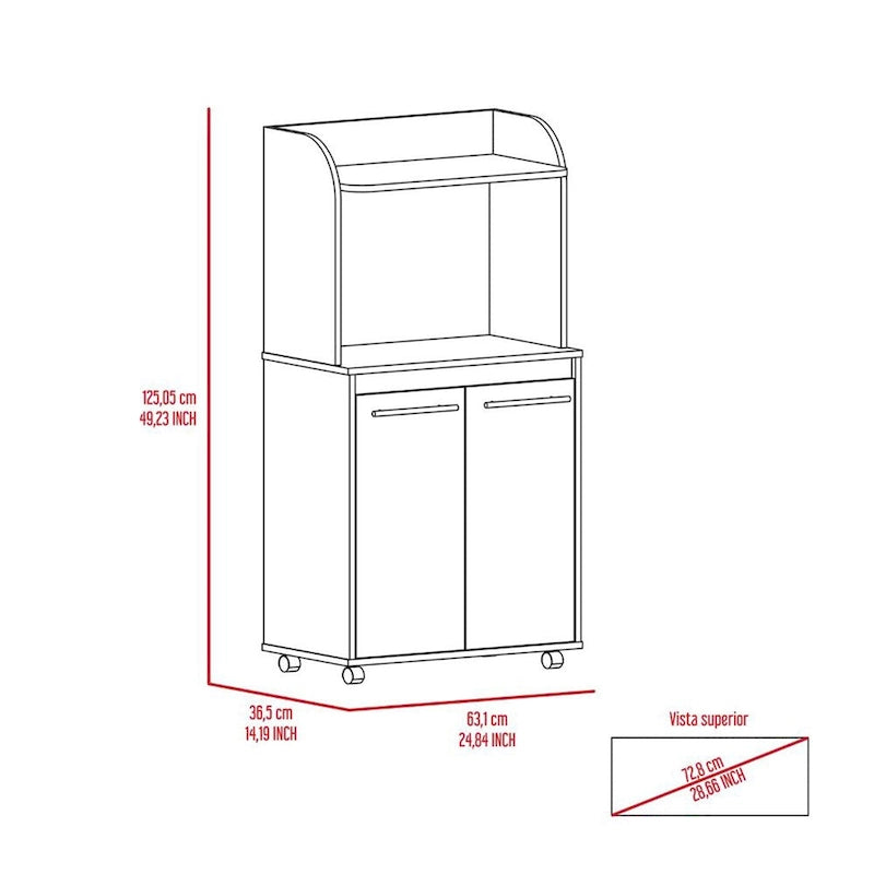 Modern Kitchen Microwave Cart - Black, Rolling Casters, 1 Shelf & 2 Doors, Cabinet Storage, Manufactured Wood, Mobile Convenience