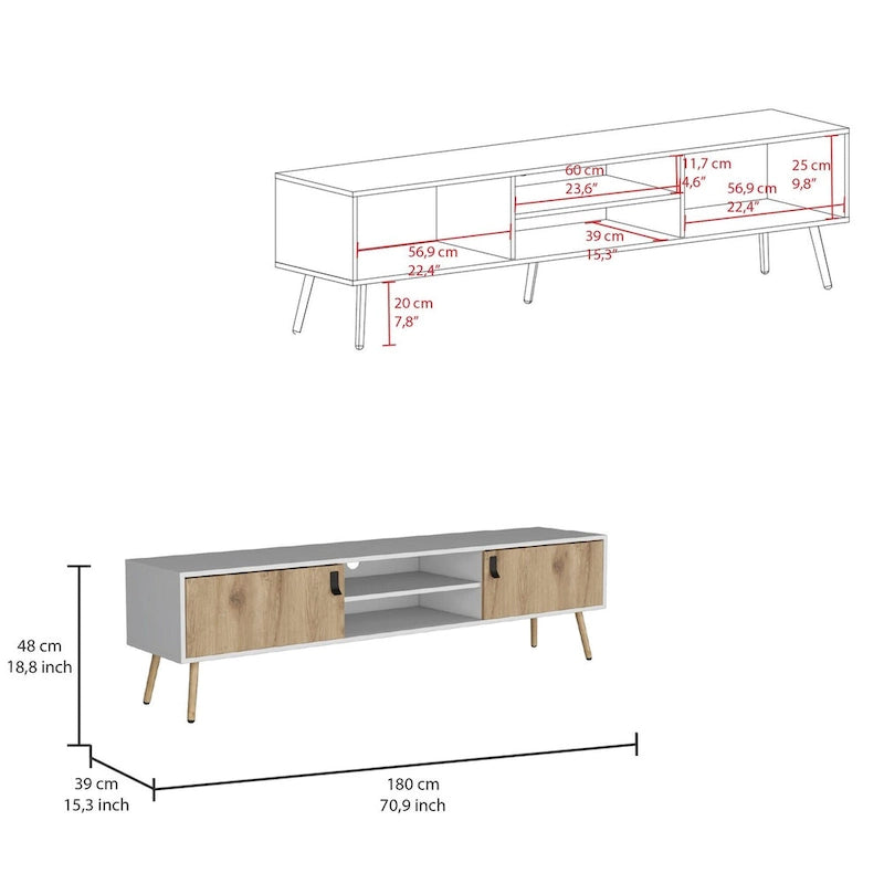 Huna TV stand Dual-Tone With Two Cabinets and Shelves