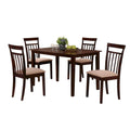 5-Piece Dining Set - Espresso & Beige, Rectangular Table with 4 Padded Chairs, Slatted Backrests, Tapered Legs, Wood & Veneer