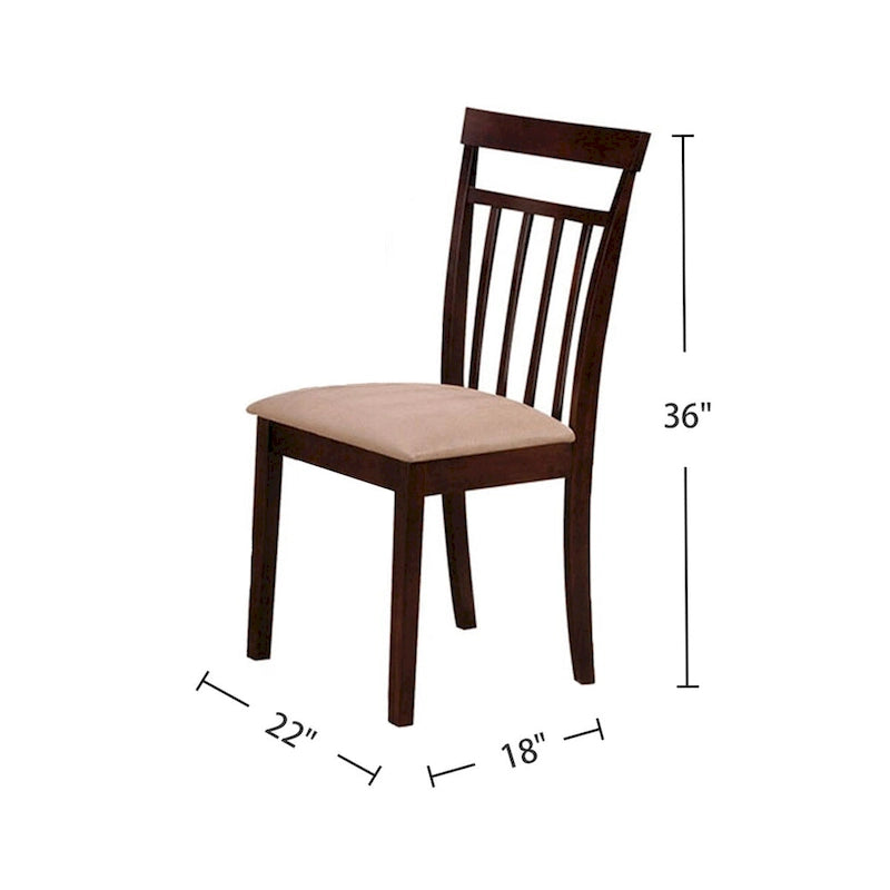 5-Piece Dining Set - Espresso & Beige, Rectangular Table with 4 Padded Chairs, Slatted Backrests, Tapered Legs, Wood & Veneer