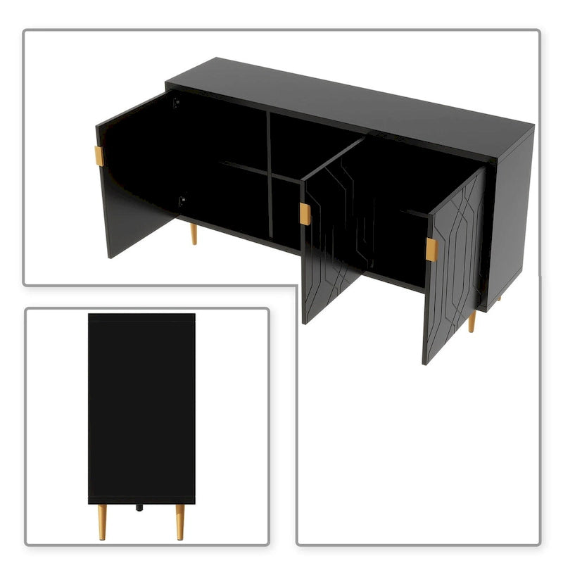 65-Inch Mid-Century Wooden Sideboard - 3 Interior Shelves, Gold Metal Handles, Minimalist Design, 88lb Top Capacity