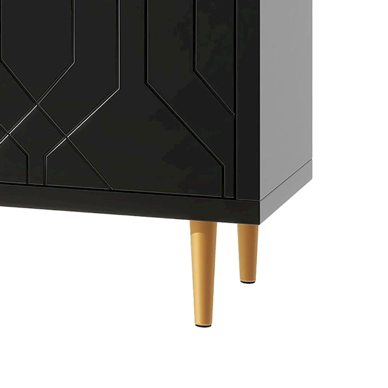 65-Inch Mid-Century Wooden Sideboard - 3 Interior Shelves, Gold Metal Handles, Minimalist Design, 88lb Top Capacity