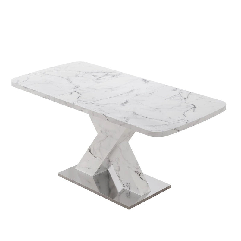 Extendable Dining Table 48-63" - White Marble Top, X-Shaped Metal Base, Square to Rectangle, 220lb Capacity, MDF & Steel