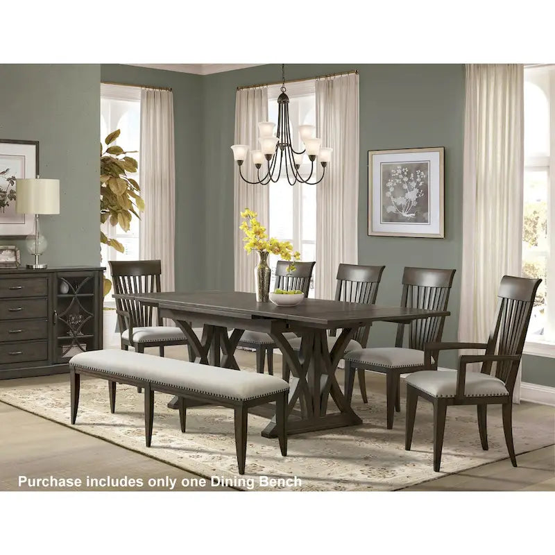 60-Inch Upholstered Dining Bench - Beige Polyester with Nailhead Trim, Hardwood Frame, Tapered Legs, 19" Seat Height