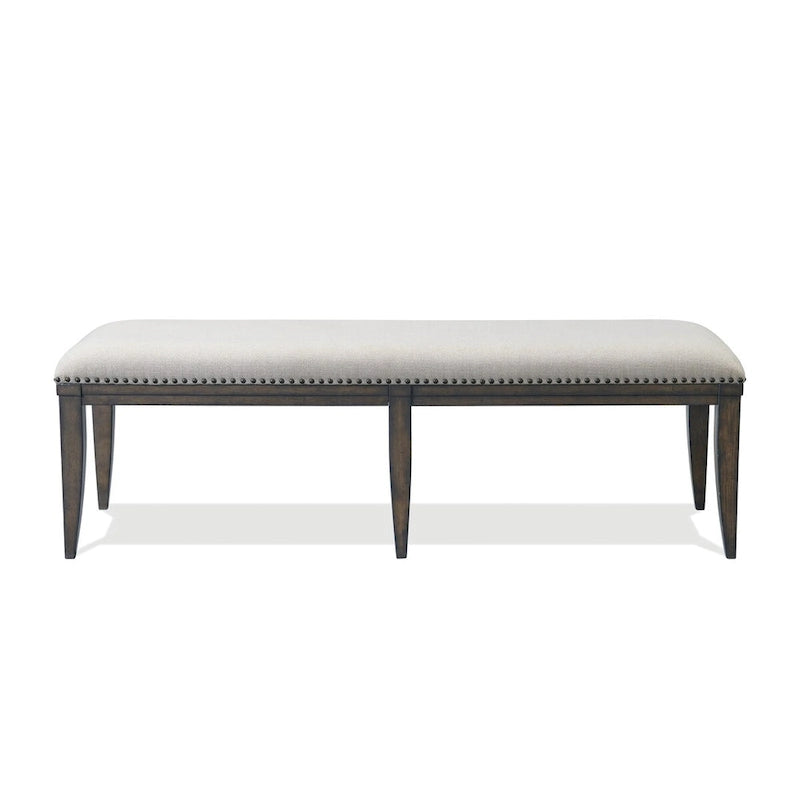 60-Inch Upholstered Dining Bench - Beige Polyester with Nailhead Trim, Hardwood Frame, Tapered Legs, 19" Seat Height