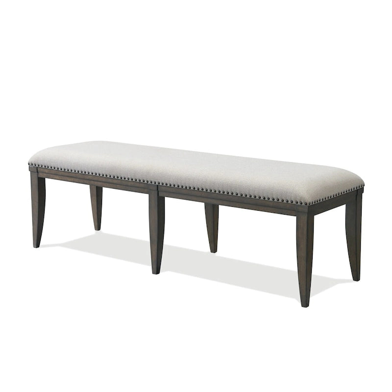 60-Inch Upholstered Dining Bench - Beige Polyester with Nailhead Trim, Hardwood Frame, Tapered Legs, 19" Seat Height