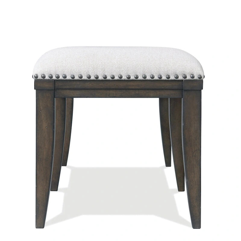 60-Inch Upholstered Dining Bench - Beige Polyester with Nailhead Trim, Hardwood Frame, Tapered Legs, 19" Seat Height