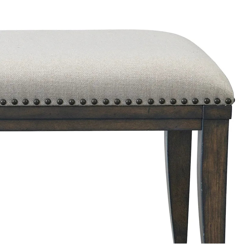 60-Inch Upholstered Dining Bench - Beige Polyester with Nailhead Trim, Hardwood Frame, Tapered Legs, 19" Seat Height