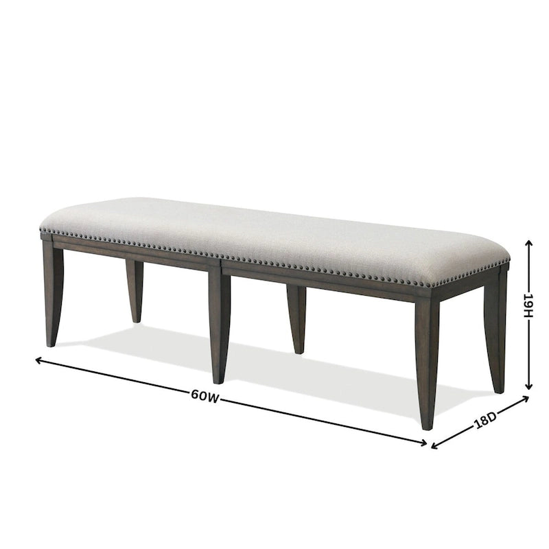 60-Inch Upholstered Dining Bench - Beige Polyester with Nailhead Trim, Hardwood Frame, Tapered Legs, 19" Seat Height