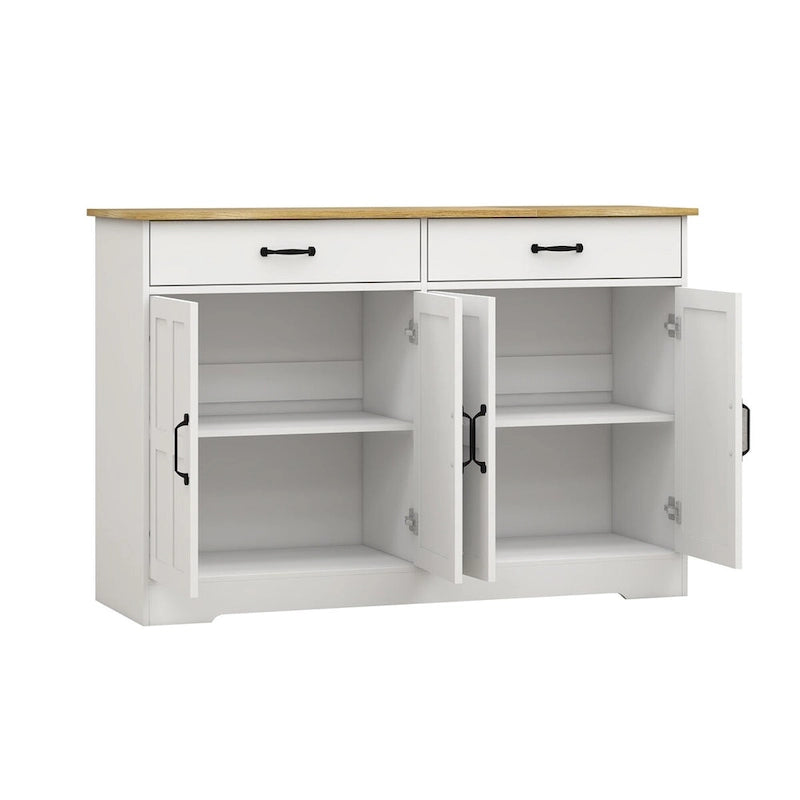 Farmhouse Buffet Cabinet Storage Sideboard with 2 Drawers & 4 Doors - Wood Grain, Anti-Tip Design, 2 Shelves