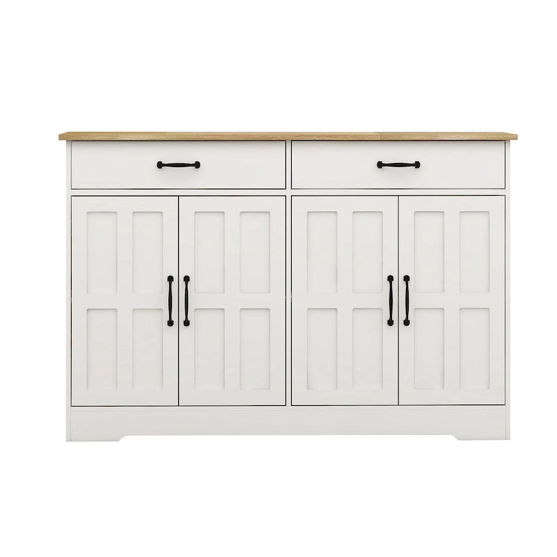 Farmhouse Buffet Cabinet Storage Sideboard with 2 Drawers & 4 Doors - Wood Grain, Anti-Tip Design, 2 Shelves