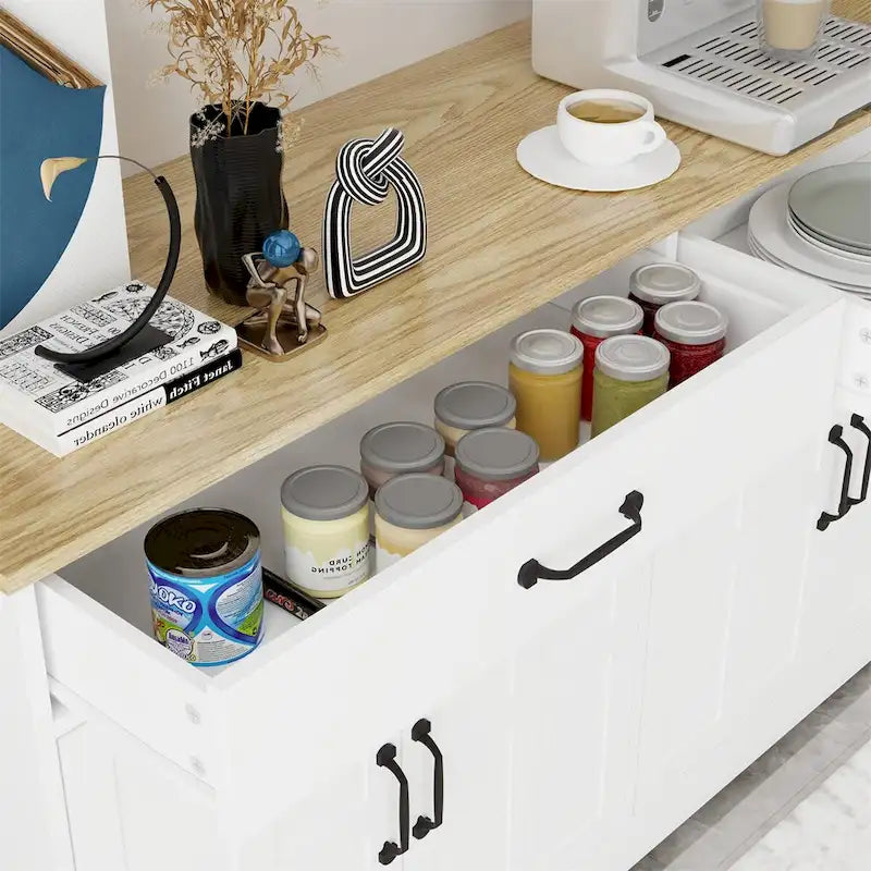 Farmhouse Buffet Cabinet Storage Sideboard with 2 Drawers & 4 Doors - Wood Grain, Anti-Tip Design, 2 Shelves