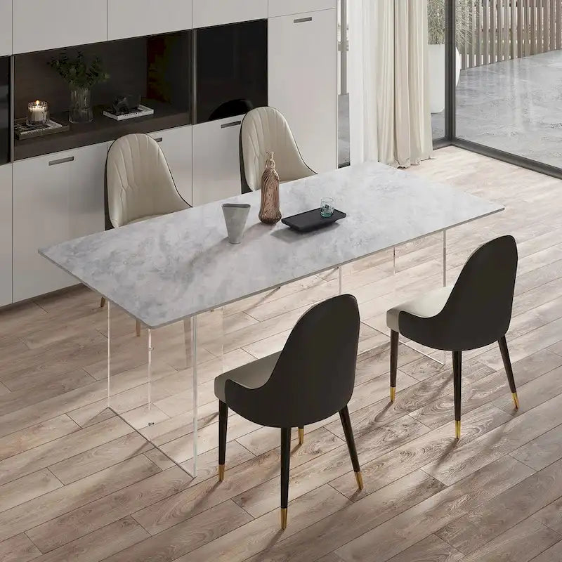 71-Inch Sintered Stone Dining Table - Modern Rectangular with Acrylic Legs, Seats 6-8, Scratch Resistant, 280lb Capacity