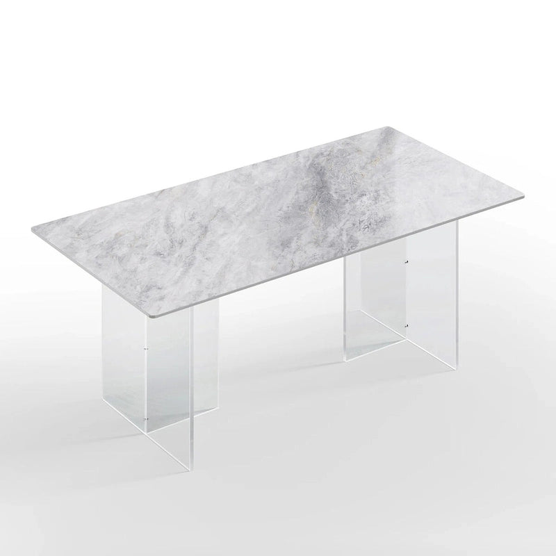 71-Inch Sintered Stone Dining Table - Modern Rectangular with Acrylic Legs, Seats 6-8, Scratch Resistant, 280lb Capacity
