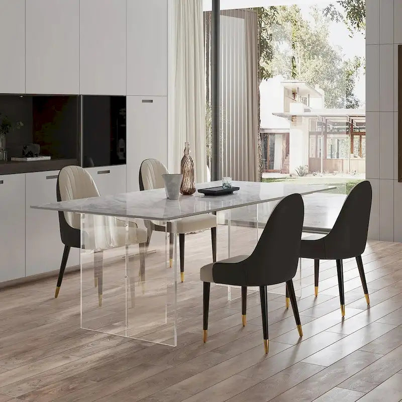 71-Inch Sintered Stone Dining Table - Modern Rectangular with Acrylic Legs, Seats 6-8, Scratch Resistant, 280lb Capacity