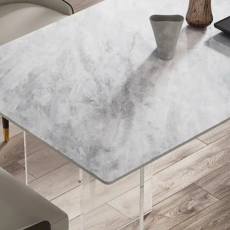 71-Inch Sintered Stone Dining Table - Modern Rectangular with Acrylic Legs, Seats 6-8, Scratch Resistant, 280lb Capacity