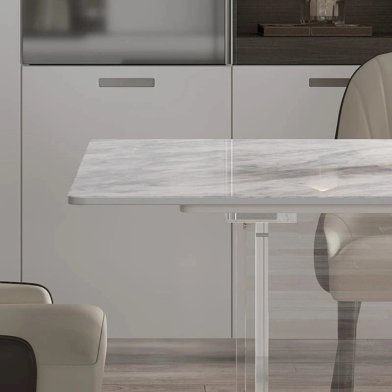 71-Inch Sintered Stone Dining Table - Modern Rectangular with Acrylic Legs, Seats 6-8, Scratch Resistant, 280lb Capacity