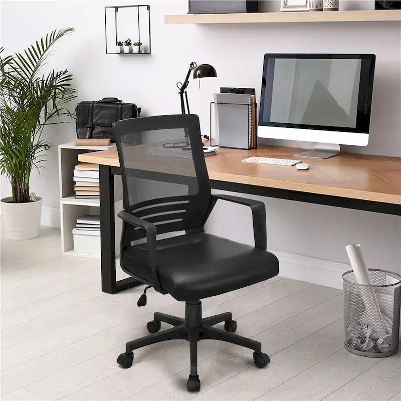 Adjustable Ergonomic Mesh Office Chair with Lumbar Support - 360° Swivel, 265lb Capacity, PU Leather & Mesh Back