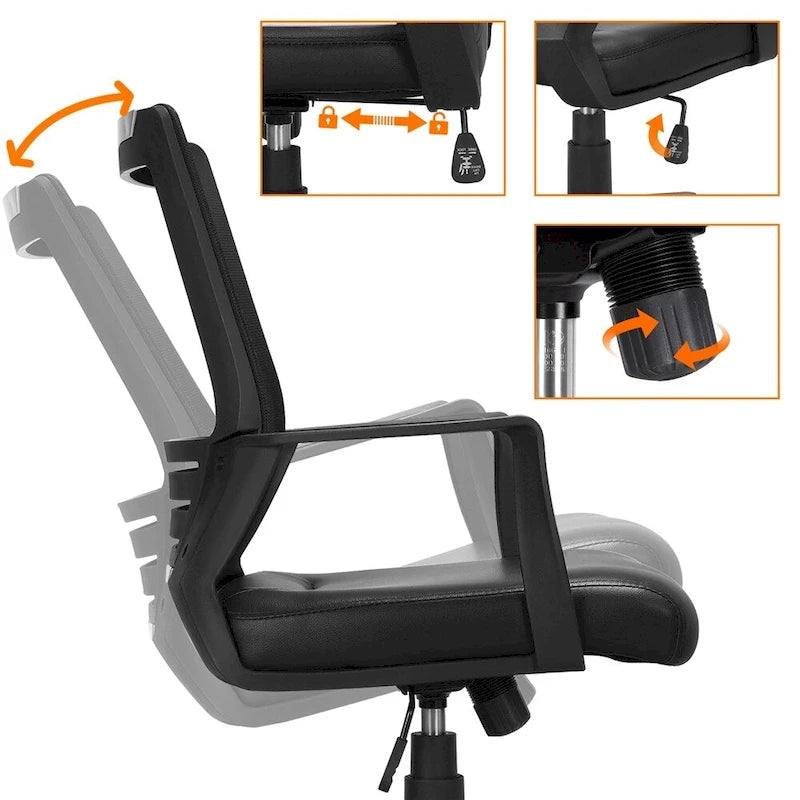 Adjustable Ergonomic Mesh Office Chair with Lumbar Support - 360° Swivel, 265lb Capacity, PU Leather & Mesh Back