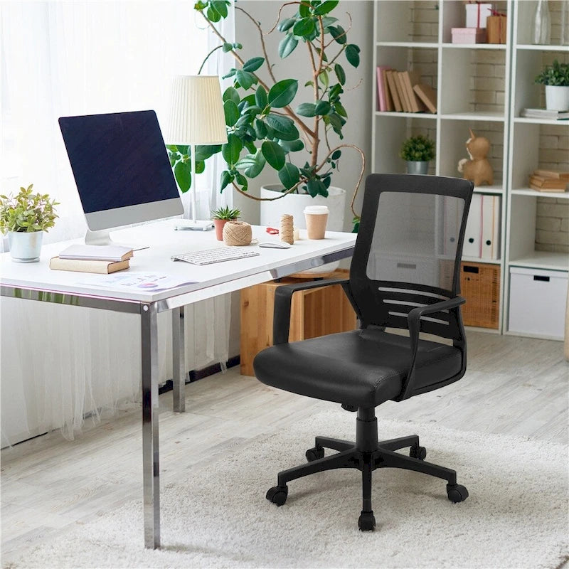 Adjustable Ergonomic Mesh Office Chair with Lumbar Support - 360° Swivel, 265lb Capacity, PU Leather & Mesh Back